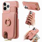 For iPhone 11 Pro Litchi Leather Oil Edge Ring Zipper Wallet Back Phone Case(Pink) - 1