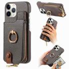 For iPhone 11 Pro Litchi Leather Oil Edge Ring Zipper Wallet Back Phone Case(Grey) - 1