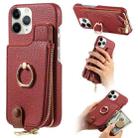 For iPhone 11 Pro Litchi Leather Oil Edge Ring Zipper Wallet Back Phone Case(Red) - 1
