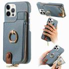 For iPhone 12 Pro Max Litchi Leather Oil Edge Ring Zipper Wallet Back Phone Case(Light Blue) - 1