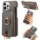 For iPhone 12 Pro Max Litchi Leather Oil Edge Ring Zipper Wallet Back Phone Case(Grey) - 1