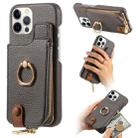 For iPhone 12 Pro Litchi Leather Oil Edge Ring Zipper Wallet Back Phone Case(Grey) - 1