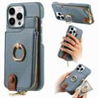 For iPhone 13 Pro Max Litchi Leather Oil Edge Ring Zipper Wallet Back Phone Case(Light Blue) - 1