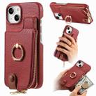 For iPhone 13 Litchi Leather Oil Edge Ring Zipper Wallet Back Phone Case(Red) - 1