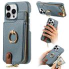For iPhone 14 Pro Litchi Leather Oil Edge Ring Zipper Wallet Back Phone Case(Light Blue) - 1