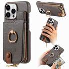 For iPhone 15 Pro Litchi Leather Oil Edge Ring Zipper Wallet Back Phone Case(Grey) - 1