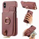 For iPhone X / XS Litchi Leather Oil Edge Ring Zipper Wallet Back Phone Case(Jujube Apricot) - 1