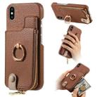 For iPhone X / XS Litchi Leather Oil Edge Ring Zipper Wallet Back Phone Case(Brown) - 1