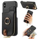 For iPhone X / XS Litchi Leather Oil Edge Ring Zipper Wallet Back Phone Case(Black) - 1