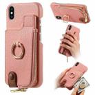 For iPhone X / XS Litchi Leather Oil Edge Ring Zipper Wallet Back Phone Case(Pink) - 1