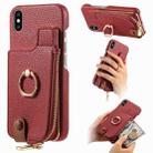 For iPhone X / XS Litchi Leather Oil Edge Ring Zipper Wallet Back Phone Case(Red) - 1