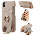 For iPhone X / XS Litchi Leather Oil Edge Ring Zipper Wallet Back Phone Case(Khaki) - 1