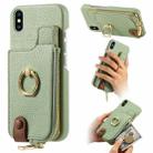 For iPhone XS Max Litchi Leather Oil Edge Ring Zipper Wallet Back Phone Case(Tea Green) - 1