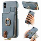 For iPhone XS Max Litchi Leather Oil Edge Ring Zipper Wallet Back Phone Case(Light Blue) - 1