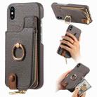 For iPhone XS Max Litchi Leather Oil Edge Ring Zipper Wallet Back Phone Case(Grey) - 1