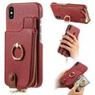 For iPhone XS Max Litchi Leather Oil Edge Ring Zipper Wallet Back Phone Case(Red) - 1