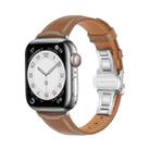 For Apple Watch SE 2023 44mm Plain Leather Butterfly Buckle Watch Band(Dark Brown+Silver) - 1