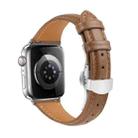 For Apple Watch SE 2023 44mm Plain Leather Butterfly Buckle Watch Band(Dark Brown+Silver) - 2