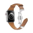 For Apple Watch SE 2023 44mm Plain Leather Butterfly Buckle Watch Band(Dark Brown+Silver) - 3