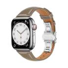 For Apple Watch SE 2023 44mm Plain Leather Butterfly Buckle Watch Band(Gray+Silver) - 1