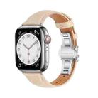 For Apple Watch SE 2023 44mm Plain Leather Butterfly Buckle Watch Band(Apricot+Silver) - 1