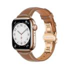 For Apple Watch SE 2023 44mm Plain Leather Butterfly Buckle Watch Band(Dark Brown+Rose Gold) - 1