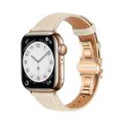 For Apple Watch SE 2023 44mm Plain Leather Butterfly Buckle Watch Band(Beige+Rose Gold) - 1