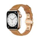 For Apple Watch SE 2023 44mm Plain Leather Butterfly Buckle Watch Band(Brown+Rose Gold) - 1