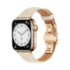 For Apple Watch Ultra 2 49mm Plain Leather Butterfly Buckle Watch Band(Beige+Rose Gold) - 1