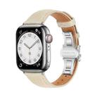 For Apple Watch Series 9 45mm Plain Leather Butterfly Buckle Watch Band(Beige+Silver) - 1