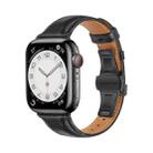 For Apple Watch Series 9 45mm Plain Leather Butterfly Buckle Watch Band(Black+Black) - 1