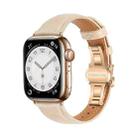 For Apple Watch Ultra 49mm Plain Leather Butterfly Buckle Watch Band(Apricot+Rose Gold) - 1