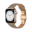 For Apple Watch SE 2022 44mm Plain Leather Butterfly Buckle Watch Band(Gray+Rose Gold) - 1