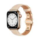 For Apple Watch Series 6 44mm Plain Leather Butterfly Buckle Watch Band(Apricot+Rose Gold) - 1