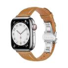 For Apple Watch Series 5 44mm Plain Leather Butterfly Buckle Watch Band(Brown+Silver) - 1