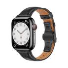 For Apple Watch Series 5 40mm Plain Leather Butterfly Buckle Watch Band(Black+Black) - 1