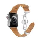 For Apple Watch Series 3 38mm Plain Leather Butterfly Buckle Watch Band(Brown+Silver) - 3