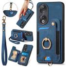 For Honor 90 Retro Skin-feel Ring Multi-card RFID Wallet Phone Case(Blue) - 1