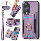 For Honor 90 Retro Skin-feel Ring Multi-card RFID Wallet Phone Case(Purple) - 1