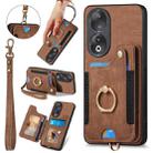 For Honor 90 Retro Skin-feel Ring Multi-card RFID Wallet Phone Case(Brown) - 1