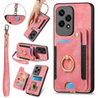 For Honor 200 Lite Global Retro Skin-feel Ring Multi-card RFID Wallet Phone Case(Pink) - 1