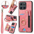 For Honor X6a Retro Skin-feel Ring Multi-card RFID Wallet Phone Case(Pink) - 1