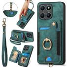 For Honor X6a Retro Skin-feel Ring Multi-card RFID Wallet Phone Case(Green) - 1