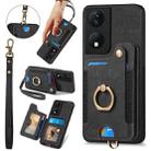 For Honor X7b Retro Skin-feel Ring Multi-card RFID Wallet Phone Case(Black) - 1