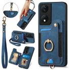 For Honor X7b Retro Skin-feel Ring Multi-card RFID Wallet Phone Case(Blue) - 1