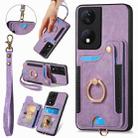 For Honor X7b Retro Skin-feel Ring Multi-card RFID Wallet Phone Case(Purple) - 1