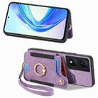 For Honor X7b Retro Skin-feel Ring Multi-card RFID Wallet Phone Case(Purple) - 2