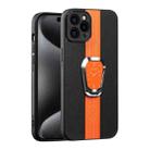 For iPhone 15 Pro Max Magnetic Litchi Leather Back Phone Case with Holder(Orange) - 1