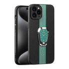 For iPhone 15 Pro Magnetic Litchi Leather Back Phone Case with Holder(Green) - 1