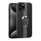 For iPhone 15 Pro Magnetic Litchi Leather Back Phone Case with Holder(Black) - 1